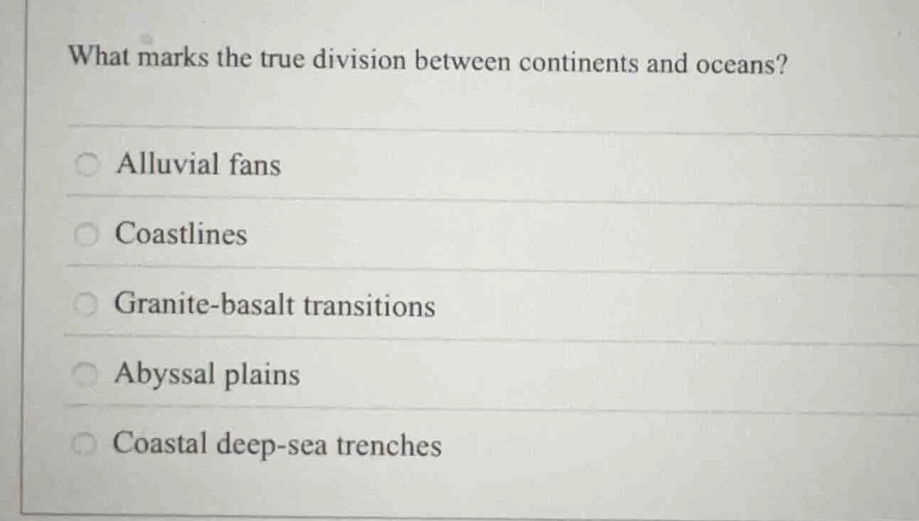 what marks the true division between continents and oceans? alluvial fa…