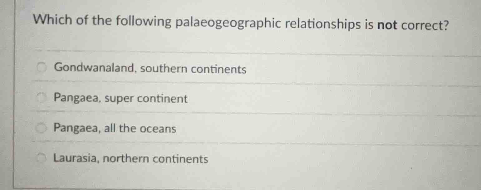 which of the following palaeogeographic relationships is not correct? g…