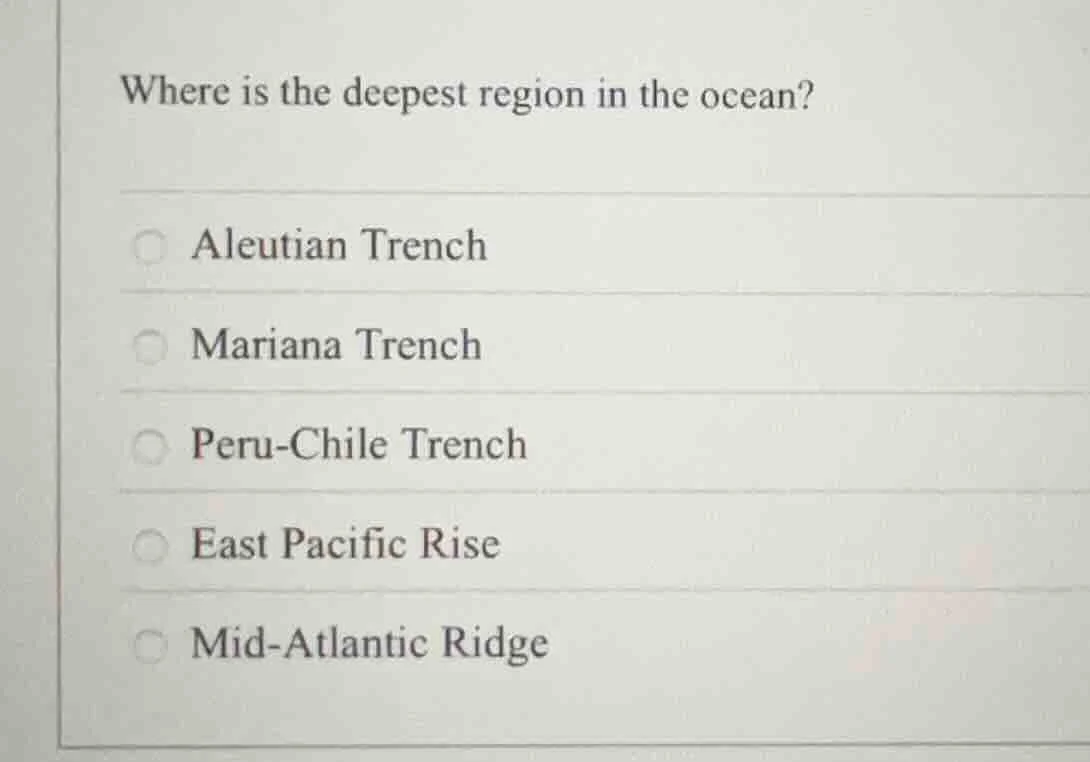 where is the deepest region in the ocean? aleutian trench mariana trenc…