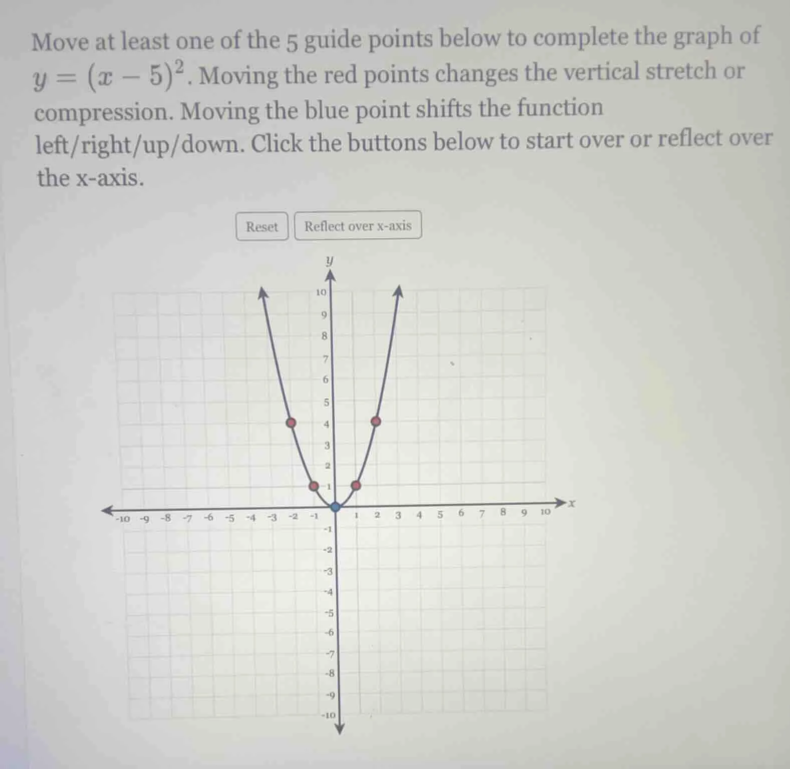 move at least one of the 5 guide points below to complete the graph of …