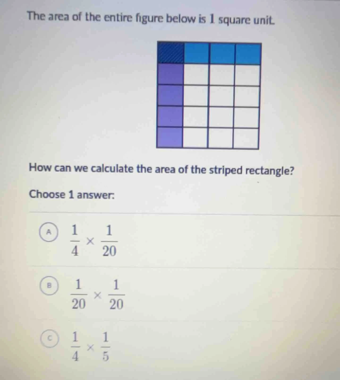 the area of the entire figure below is 1 square unit. how can we calcul…