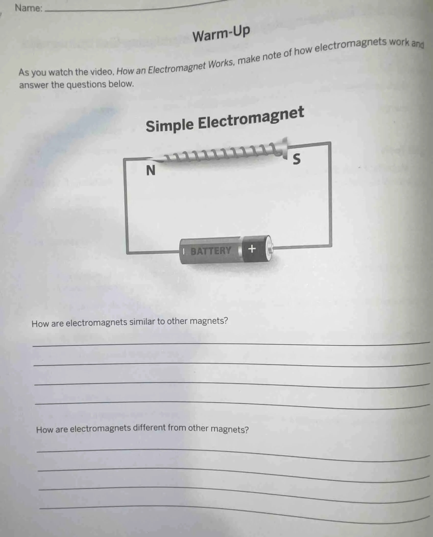 name: warm-up as you watch the video, how an electromagnet works, make …