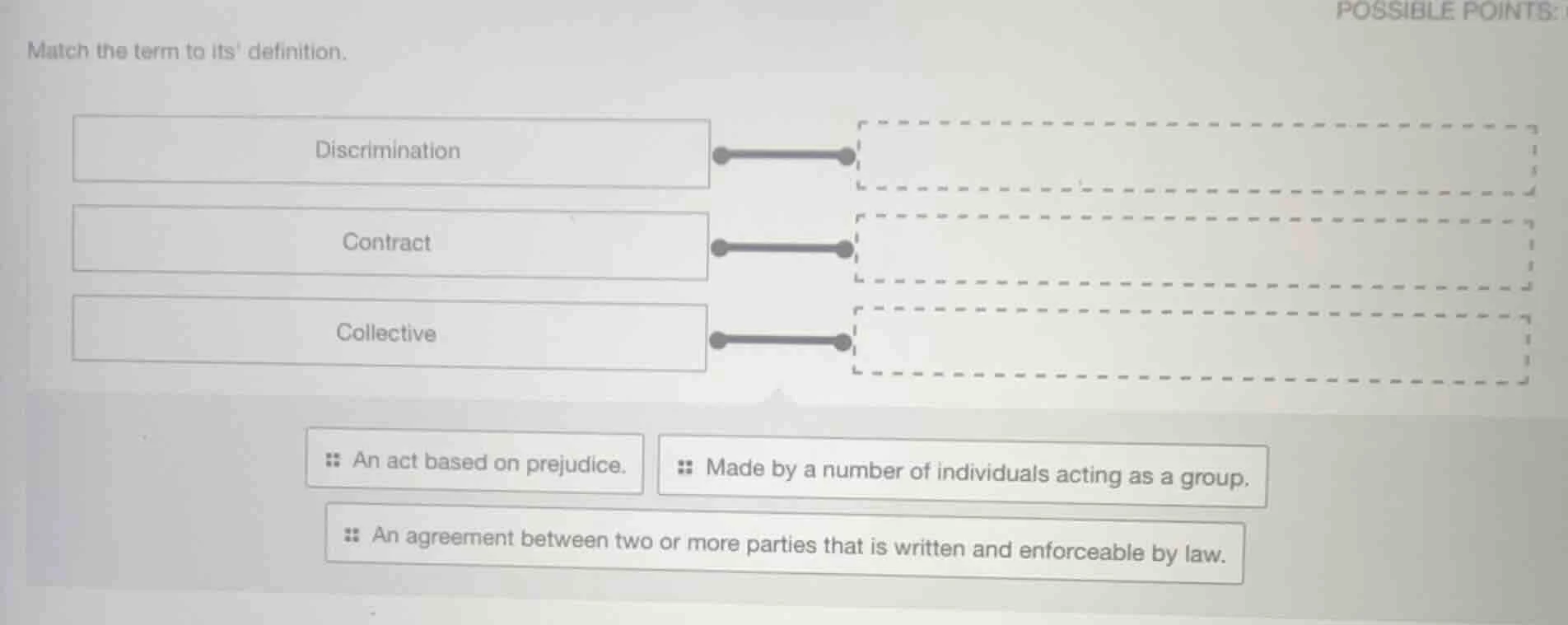 match the term to its definition. discrimination contract collective an…