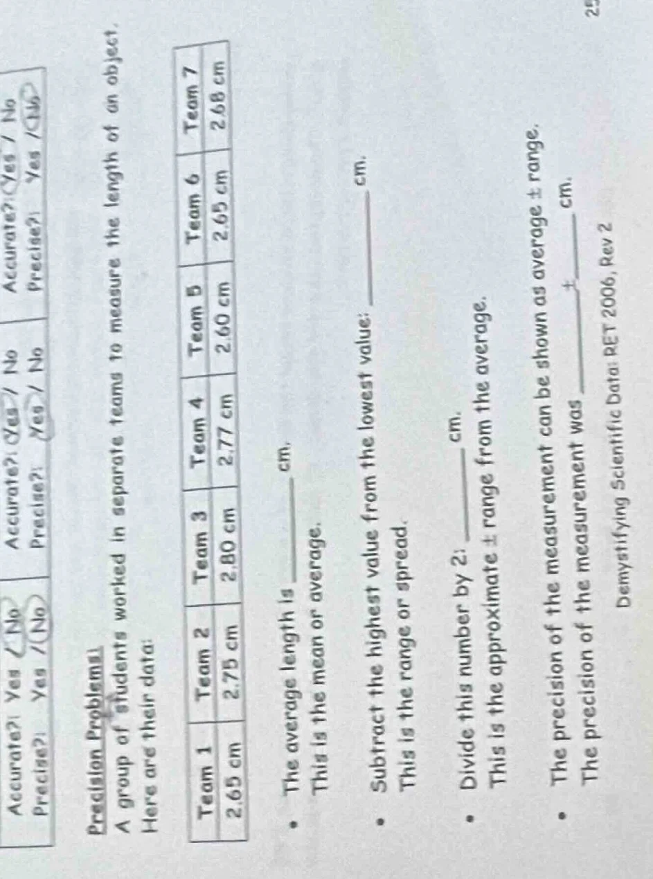 precision problems! a group of students worked in separate teams to mea…