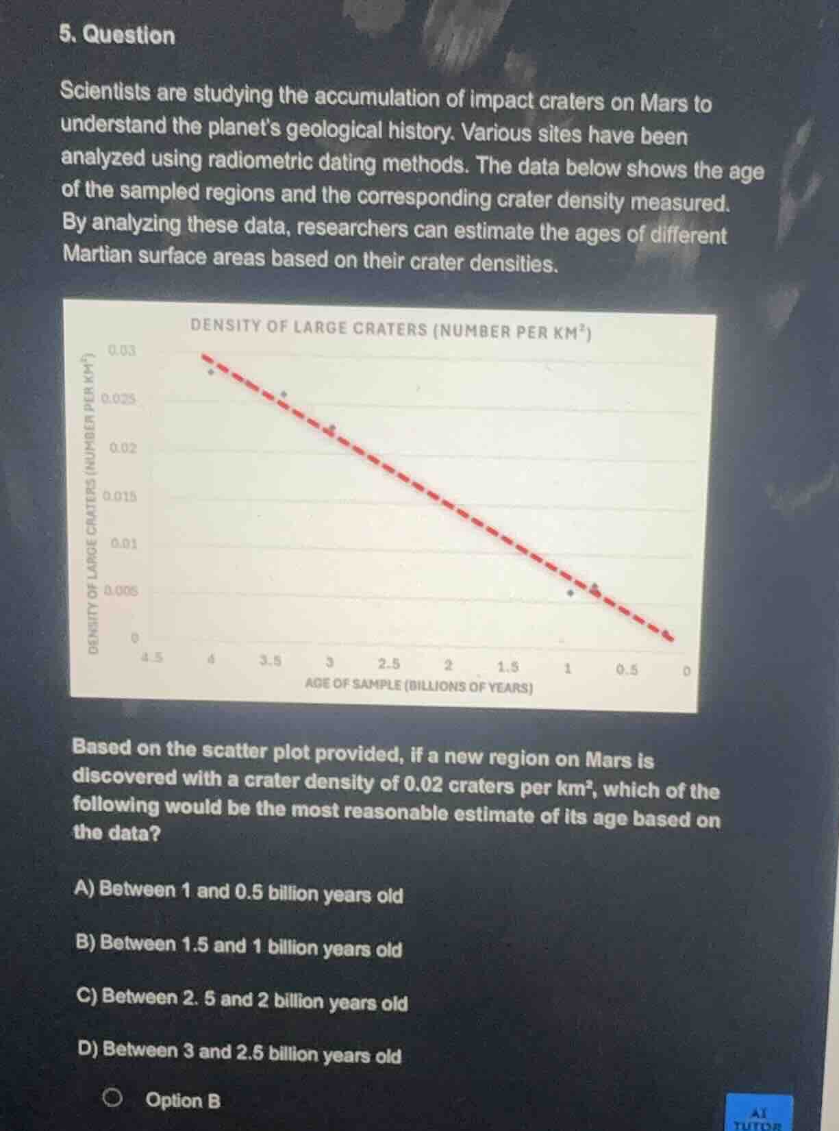 5. question scientists are studying the accumulation of impact craters …