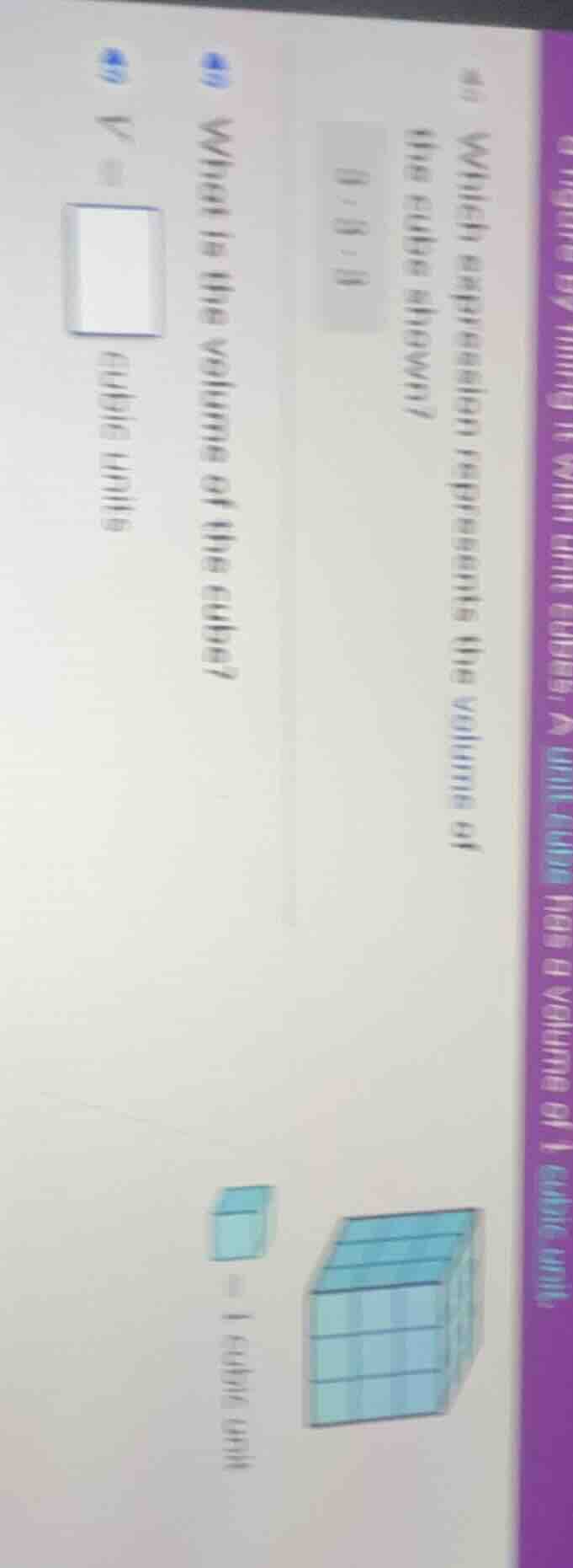 3? which expression represents the volume of the cube shown? 0·3·3 what…