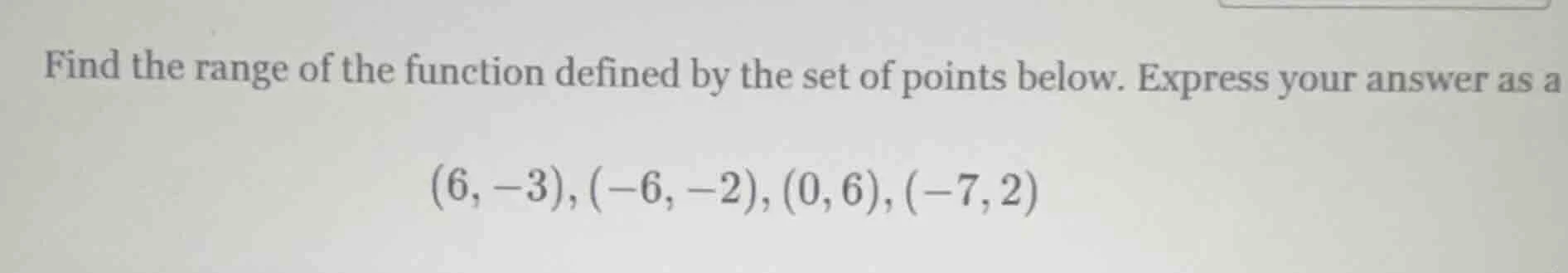 find the range of the function defined by the set of points below. expr…
