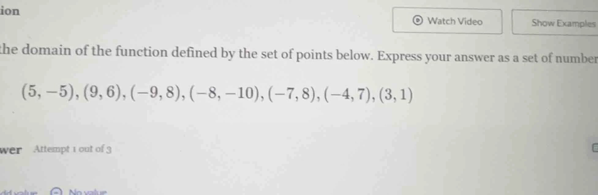 the domain of the function defined by the set of points below. express …