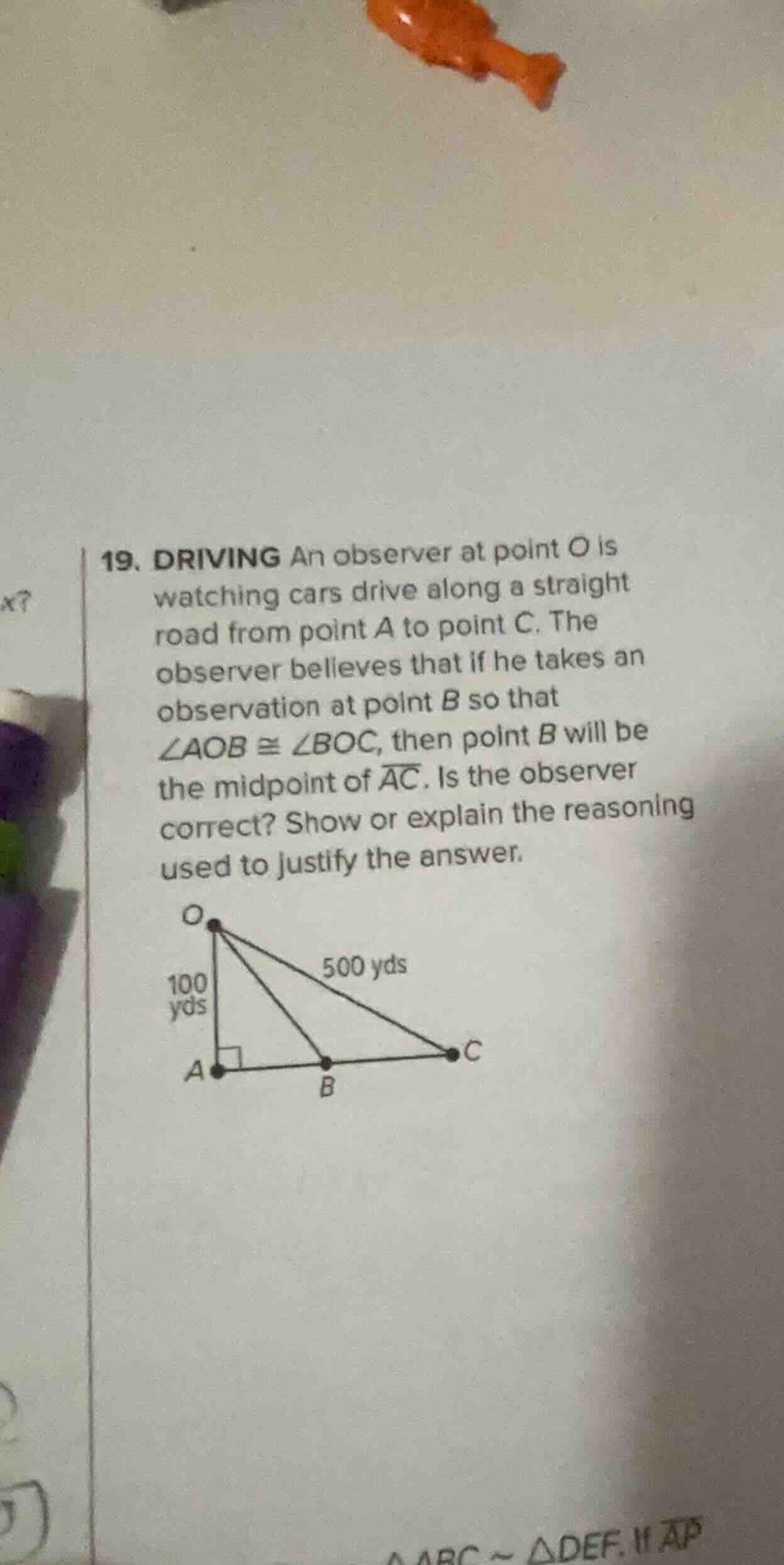 19. driving an observer at point o is watching cars drive along a strai…