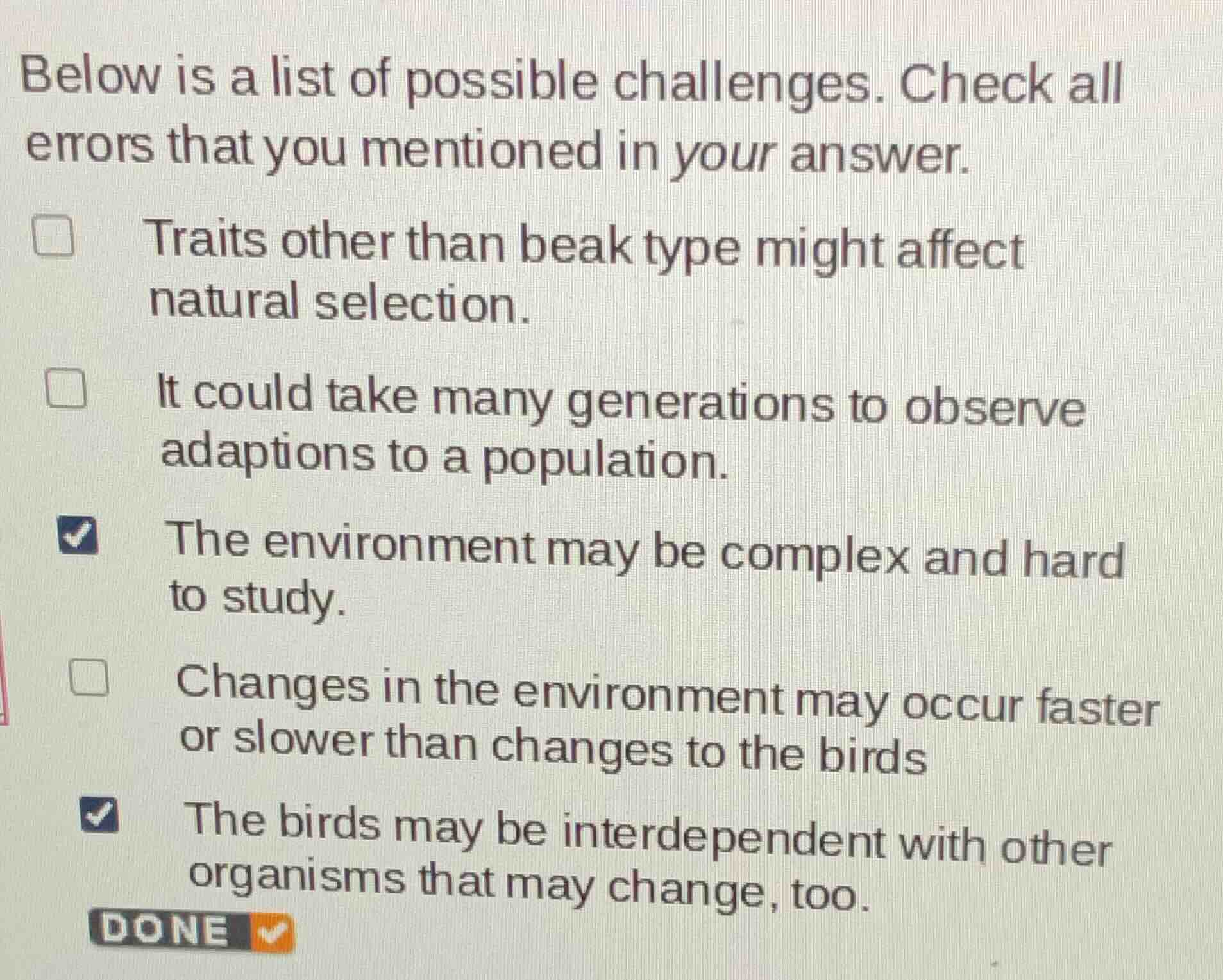 below is a list of possible challenges. check all errors that you menti…