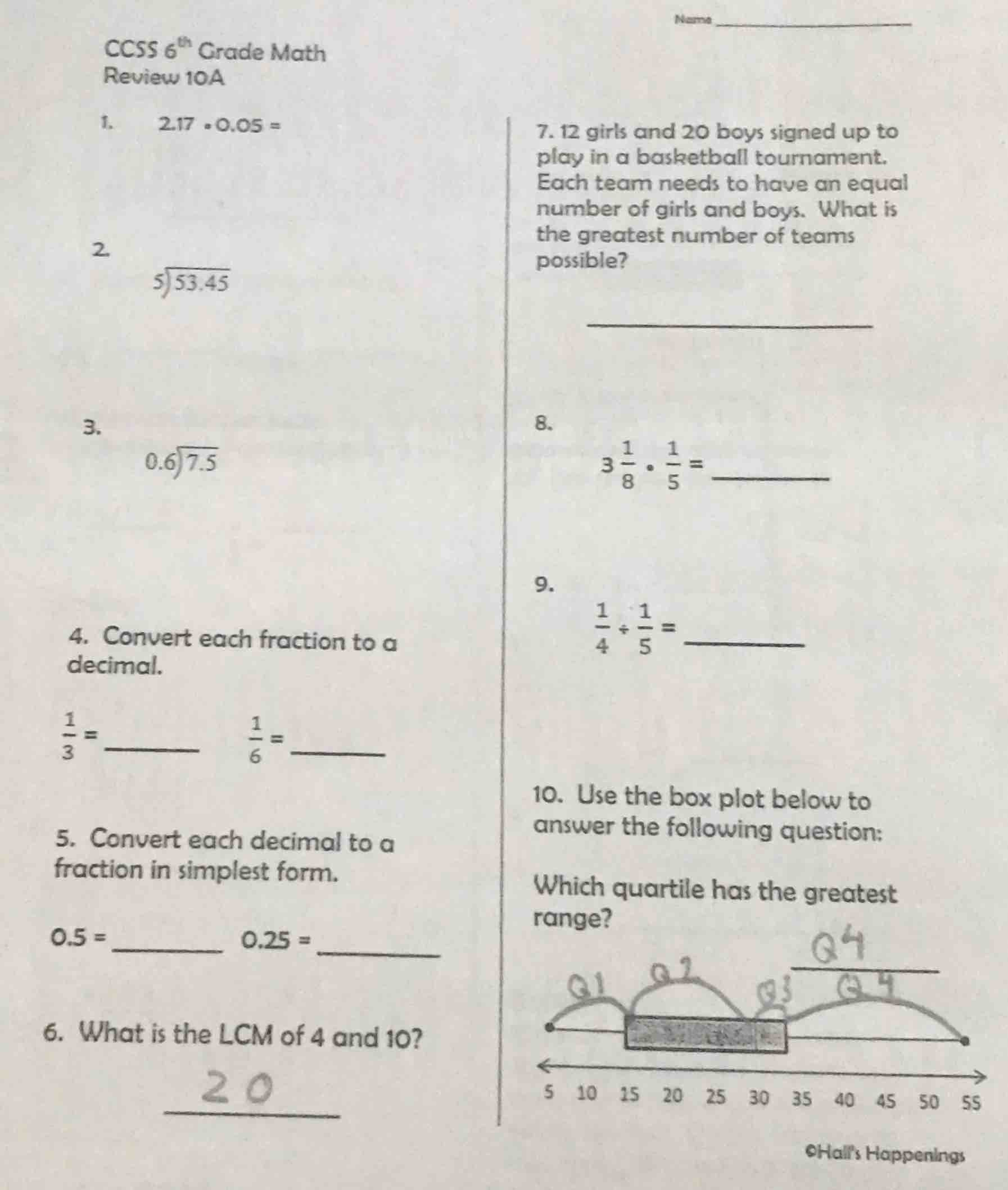ccss 6th grade math review 10a 1. 2.17 • 0.05 = 2. \\(\\sqrt5{53.45}\\)…