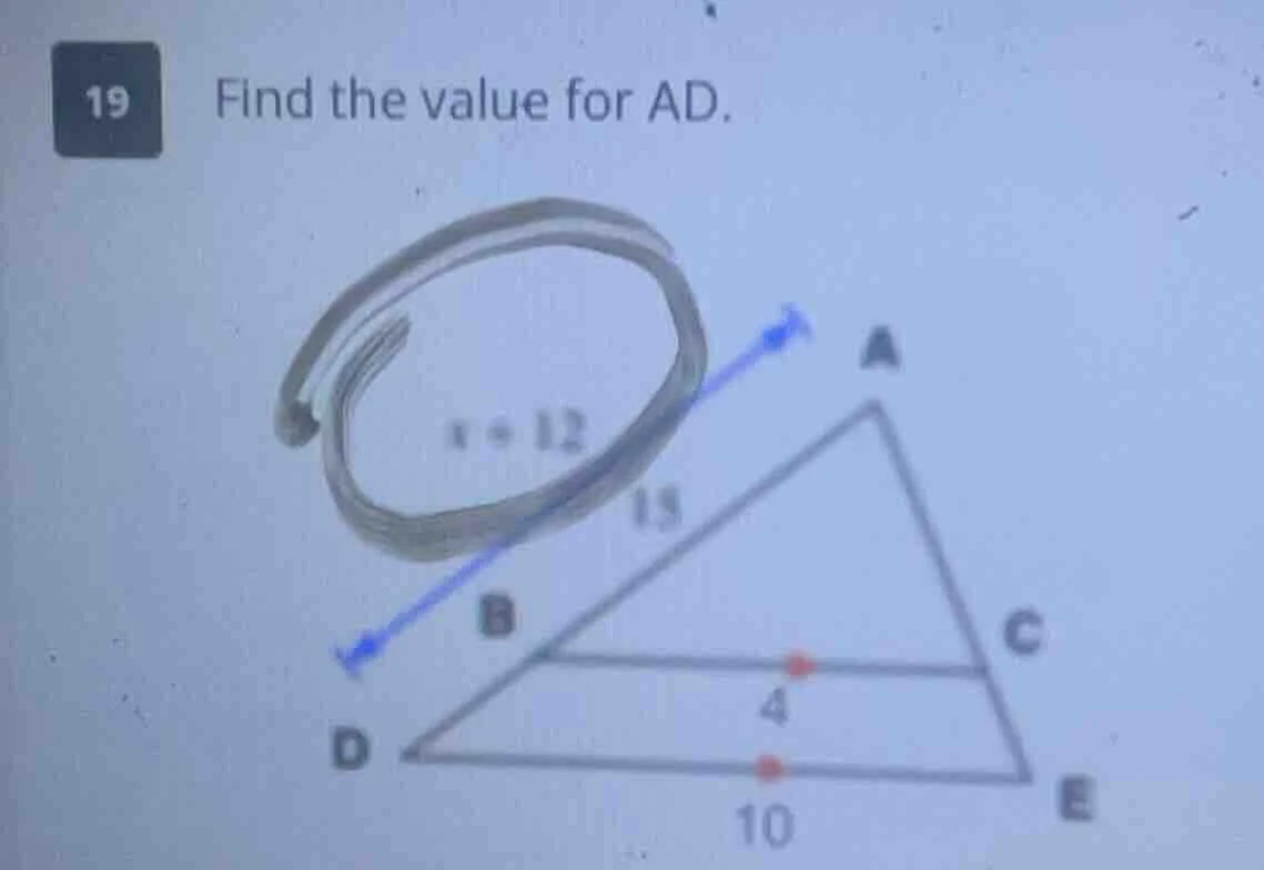 19 find the value for ad.
