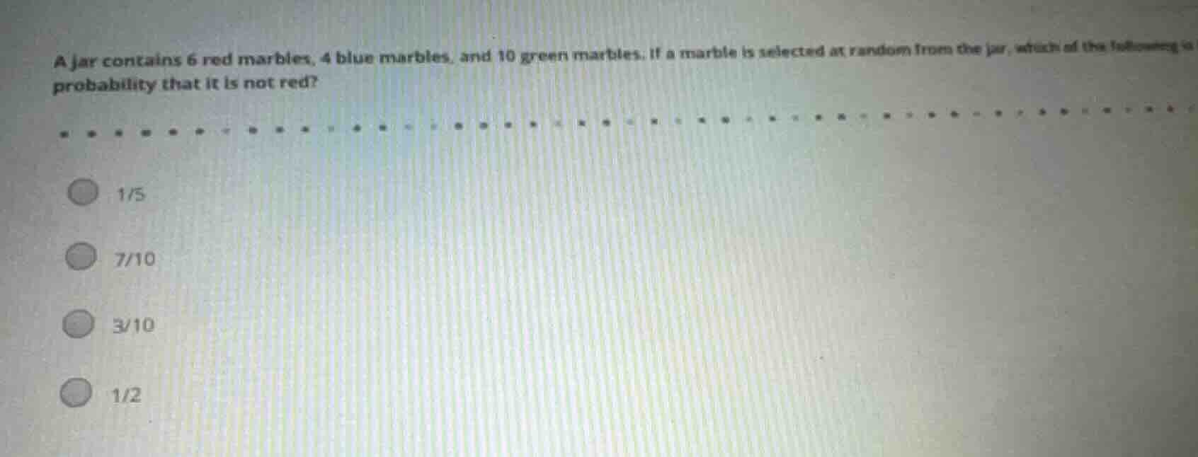 a jar contains 6 red marbles, 4 blue marbles, and 10 green marbles. if …
