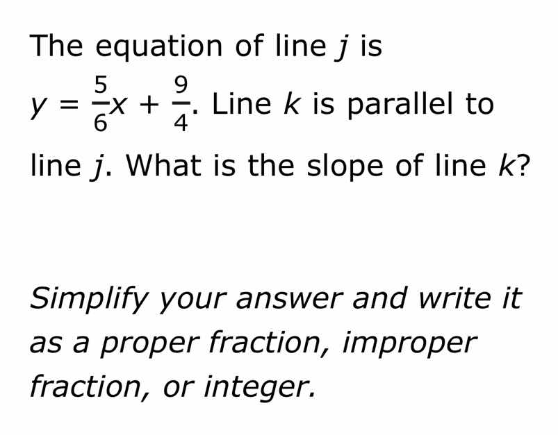 the equation of line j is $y = \\frac{5}{6}x + \\frac{9}{4}$. line k is…