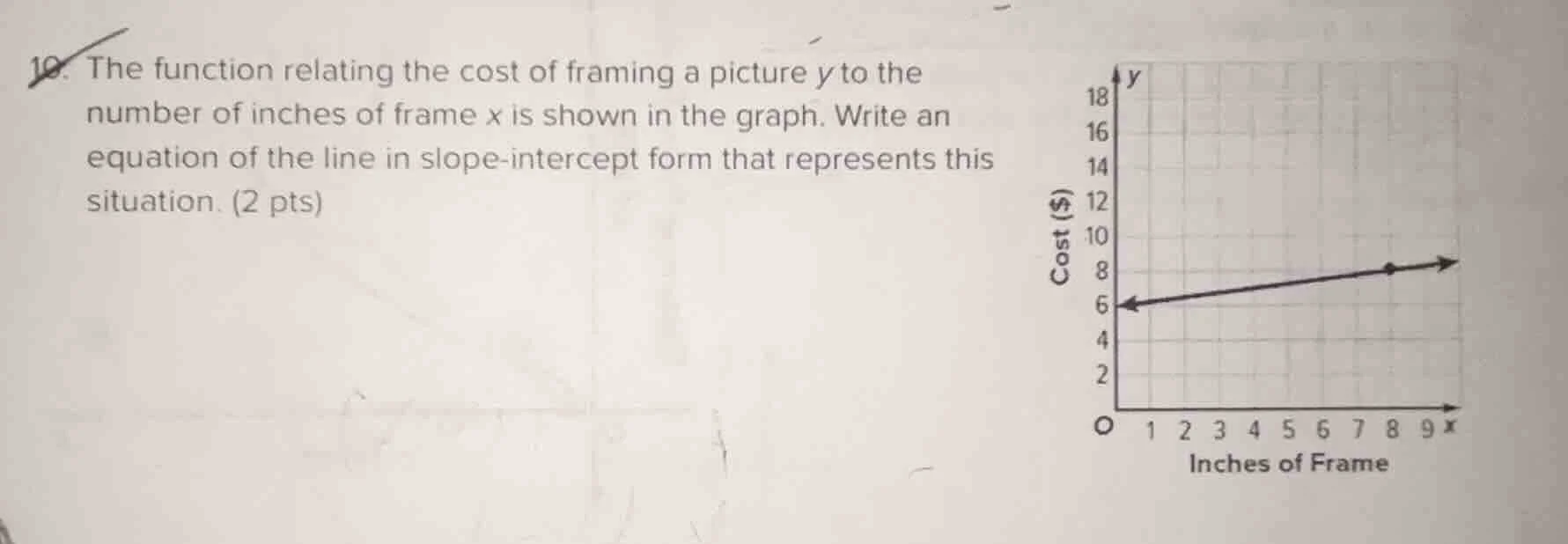 10. the function relating the cost of framing a picture y to the number…