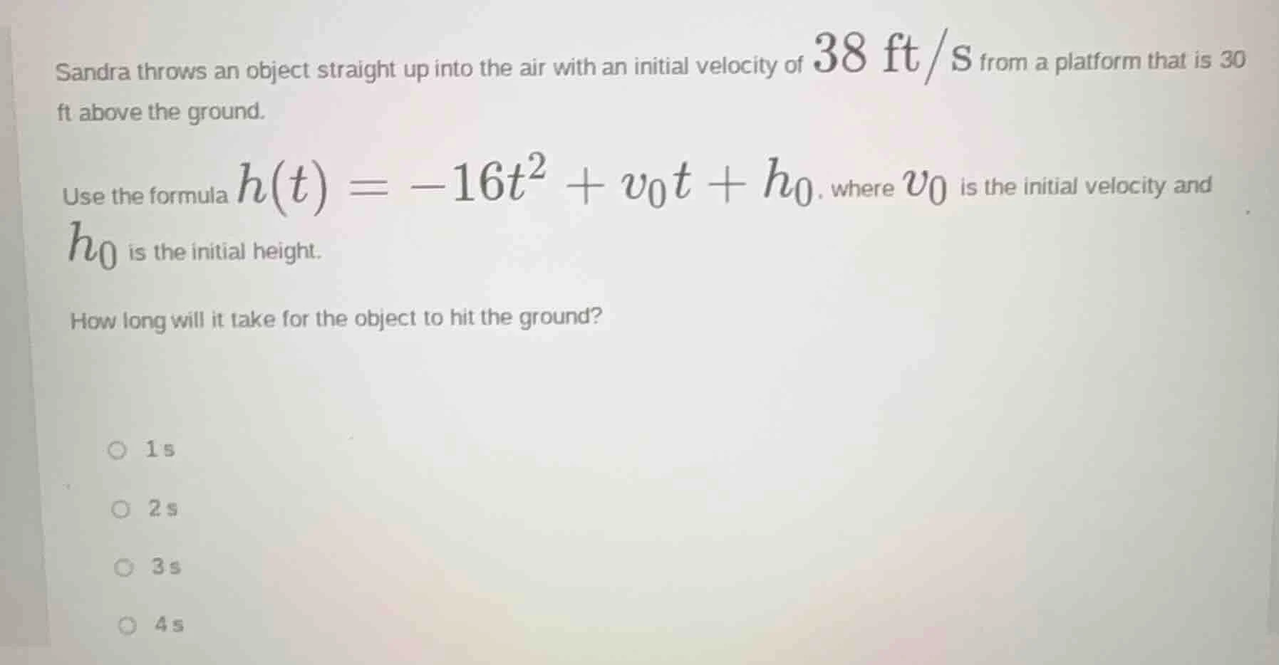 sandra throws an object straight up into the air with an initial veloci…