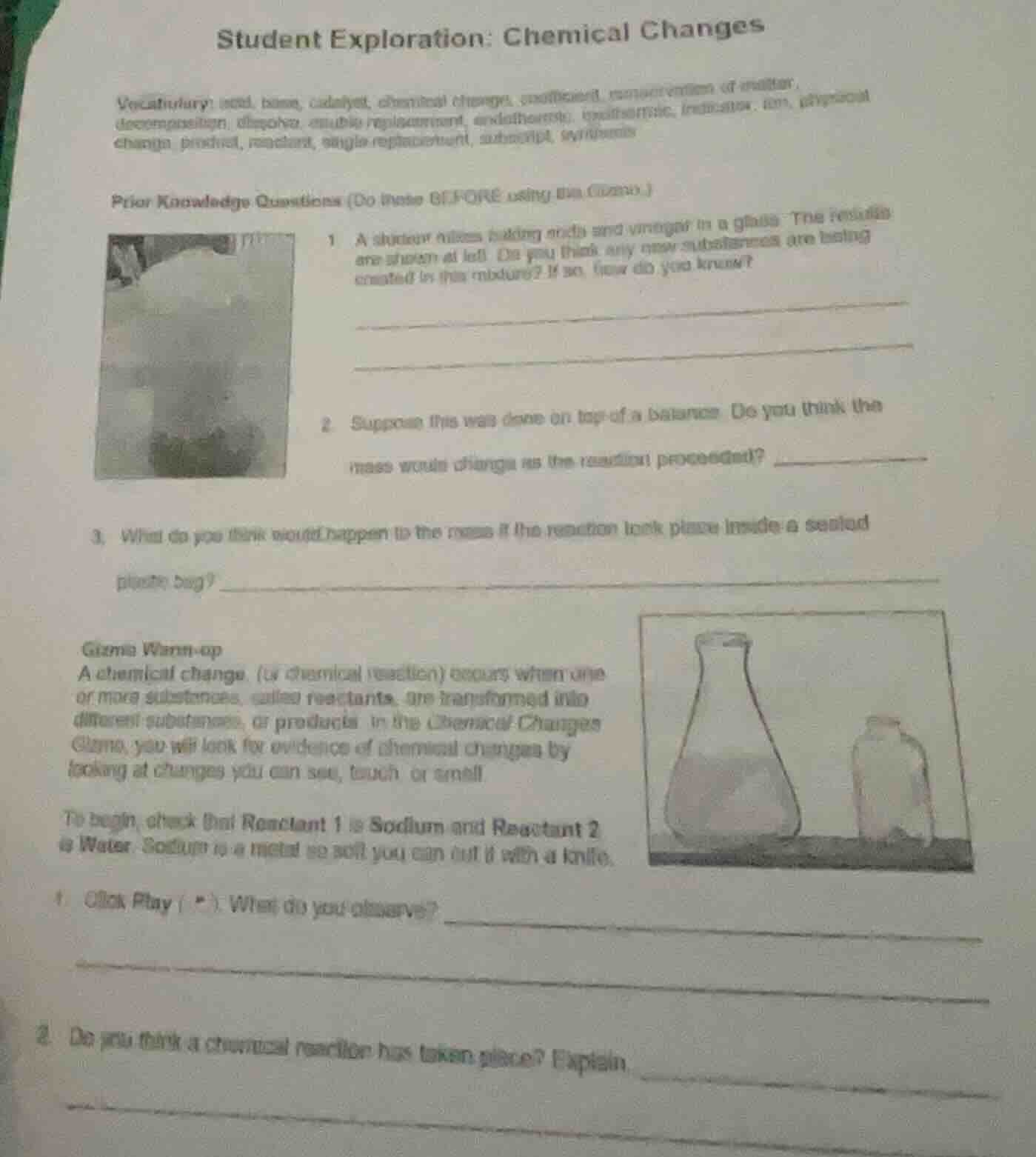 student exploration: chemical changes vocabulary: acid, base, catalyst,…