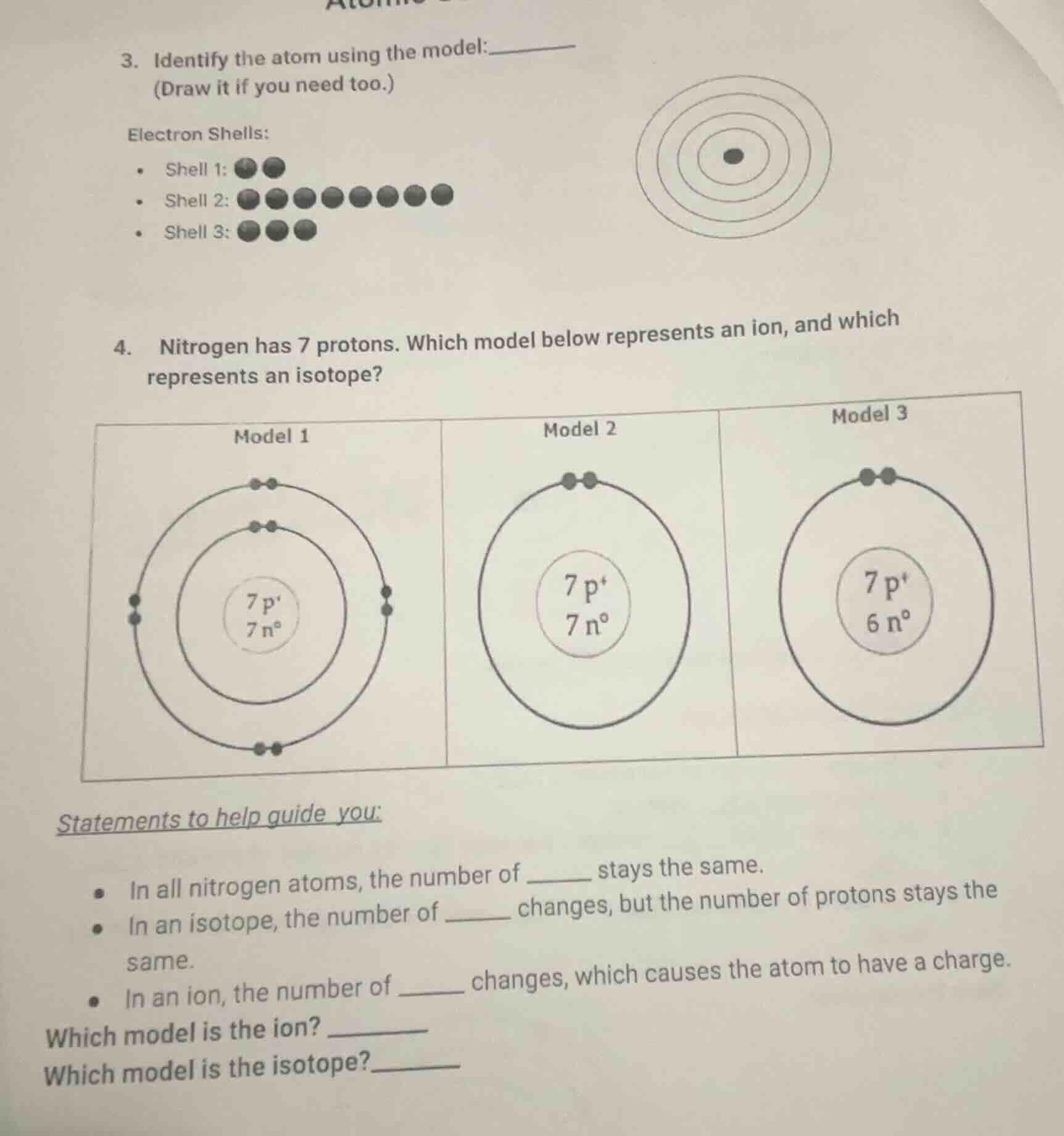 3. identify the atom using the model:______ (draw it if you need too.) …