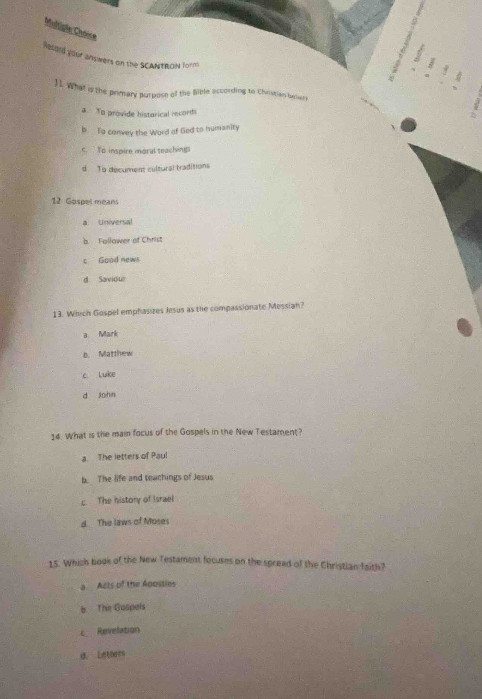 multiple choice record your answers on the scantron form 11 what is the…