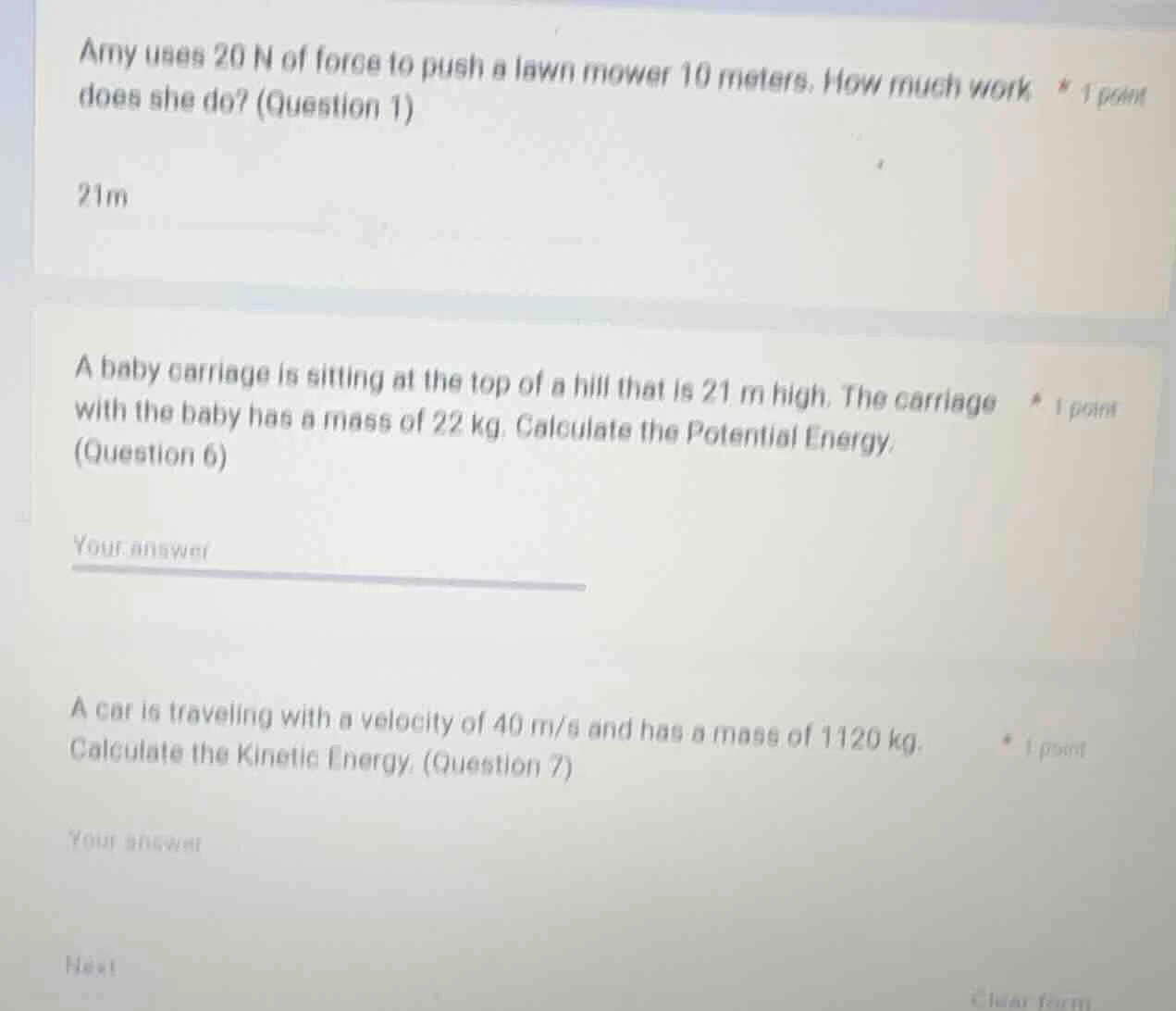 amy uses 20 n of force to push a lawn mower 10 meters. how much work do…