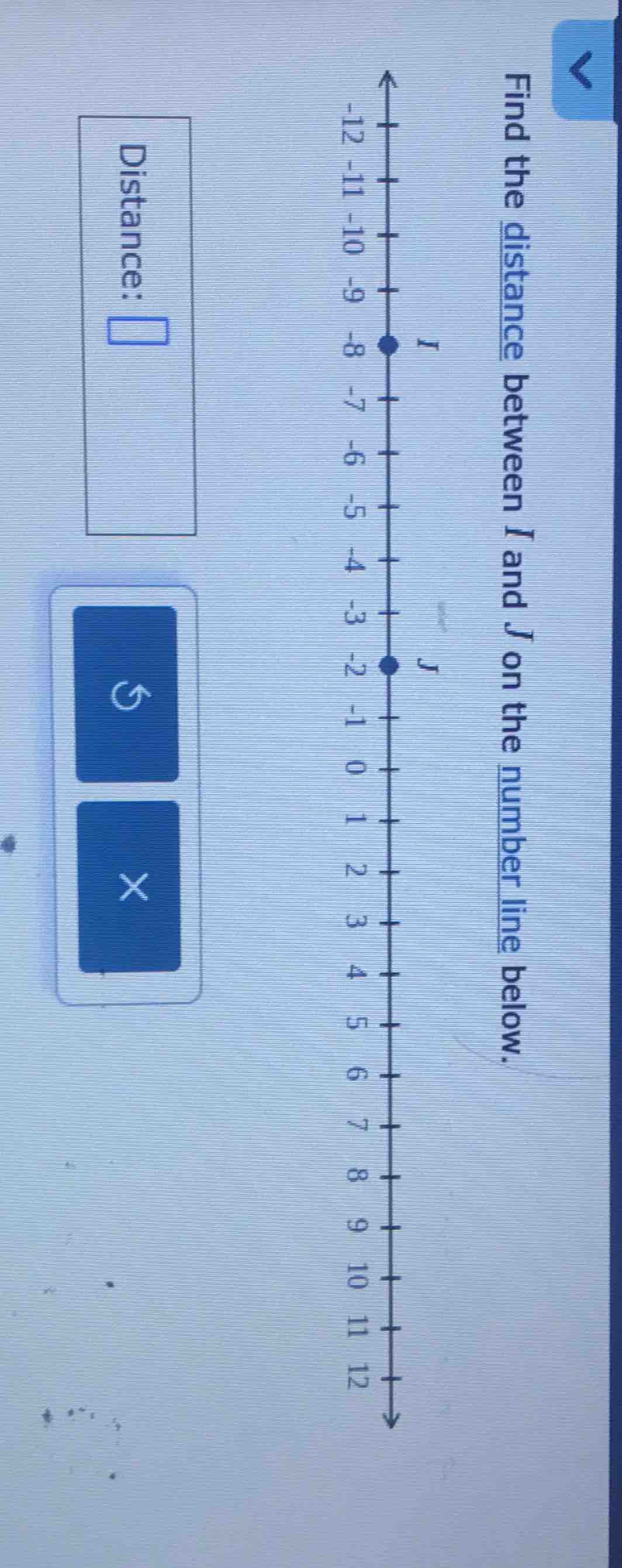find the distance between i and j on the number line below. distance: