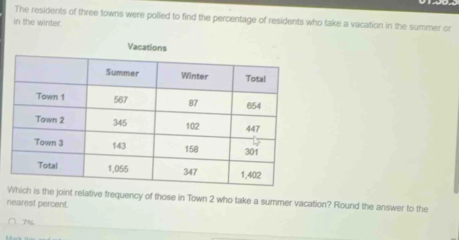 the residents of three towns were polled to find the percentage of resi…