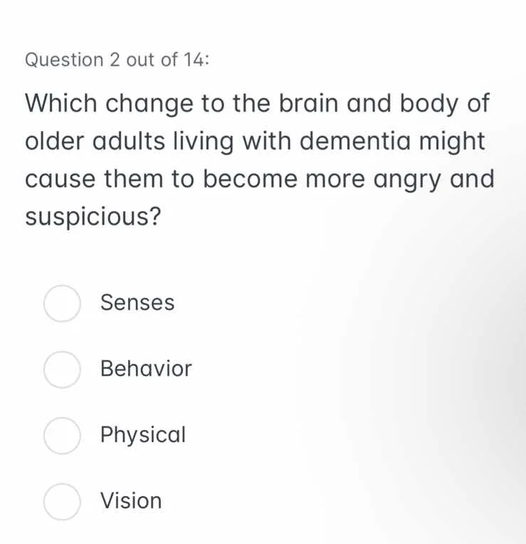 question 2 out of 14: which change to the brain and body of older adult…