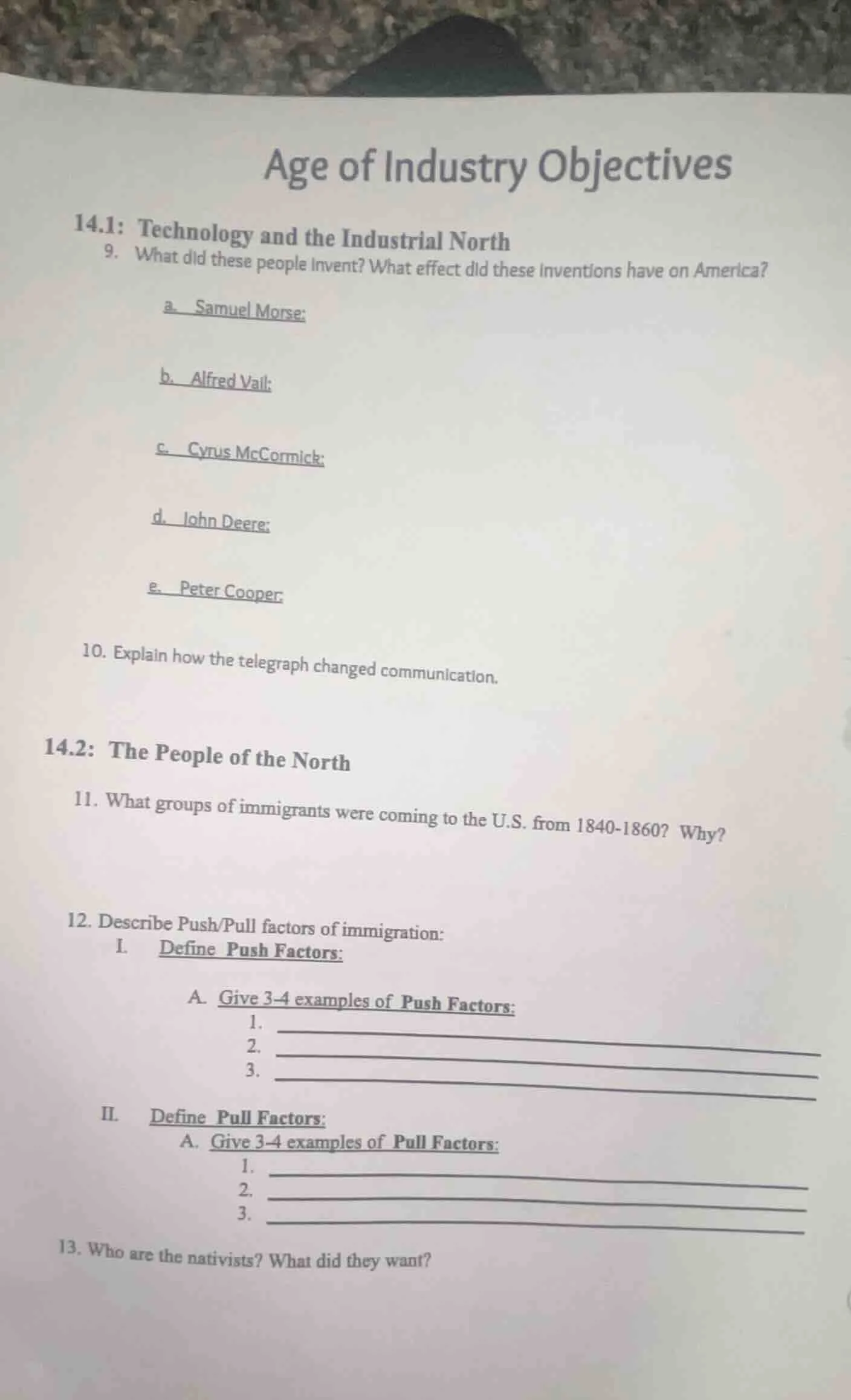 age of industry objectives 14.1: technology and the industrial north 9.…