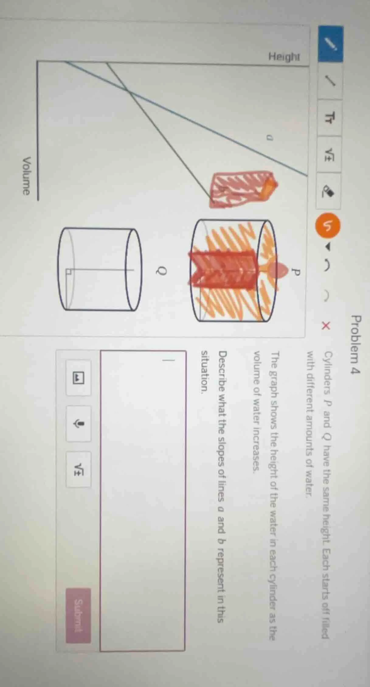problem 4 cylinders p and q have the same height. each starts off fille…