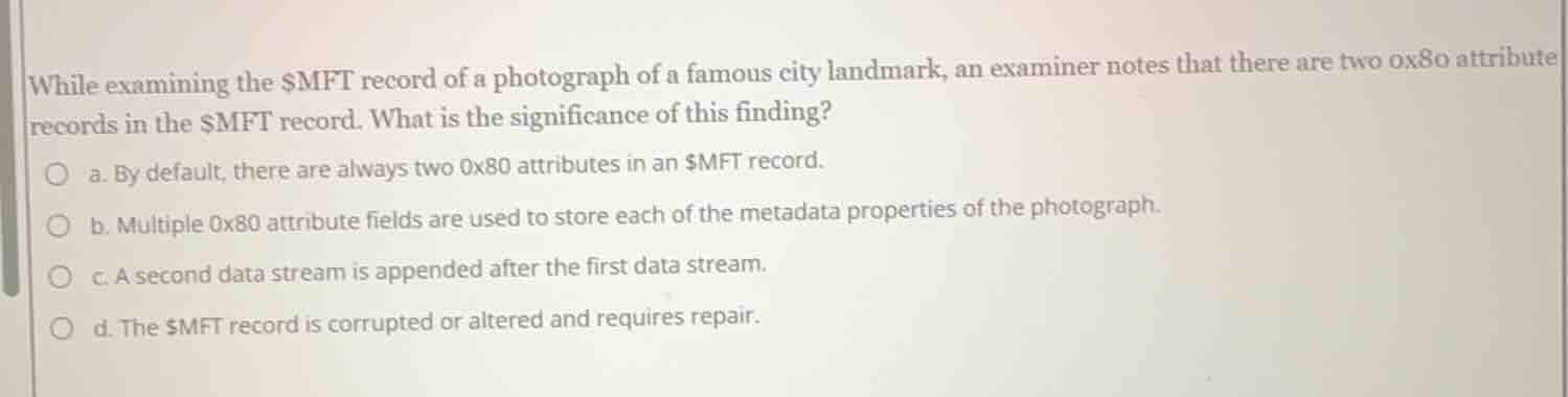 while examining the $mft record of a photograph of a famous city landma…