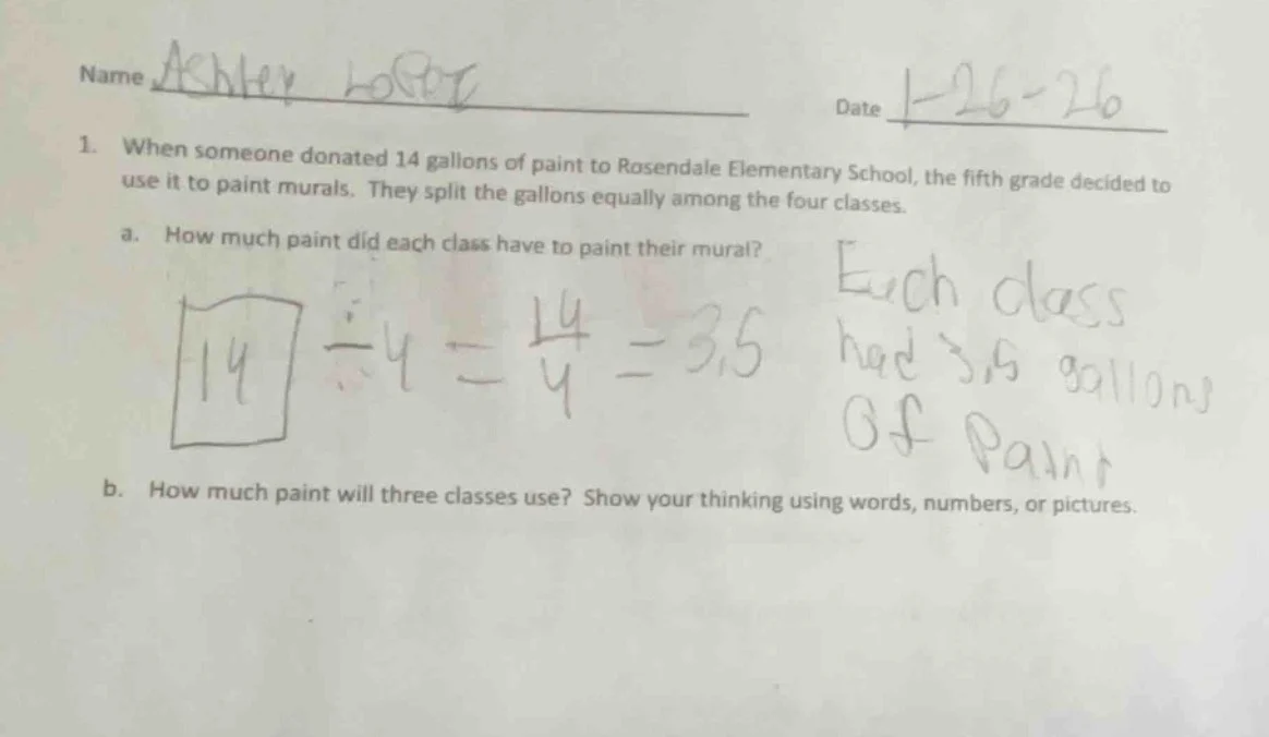 name ashley lopez date 1-26-26 1. when someone donated 14 gallons of pa…