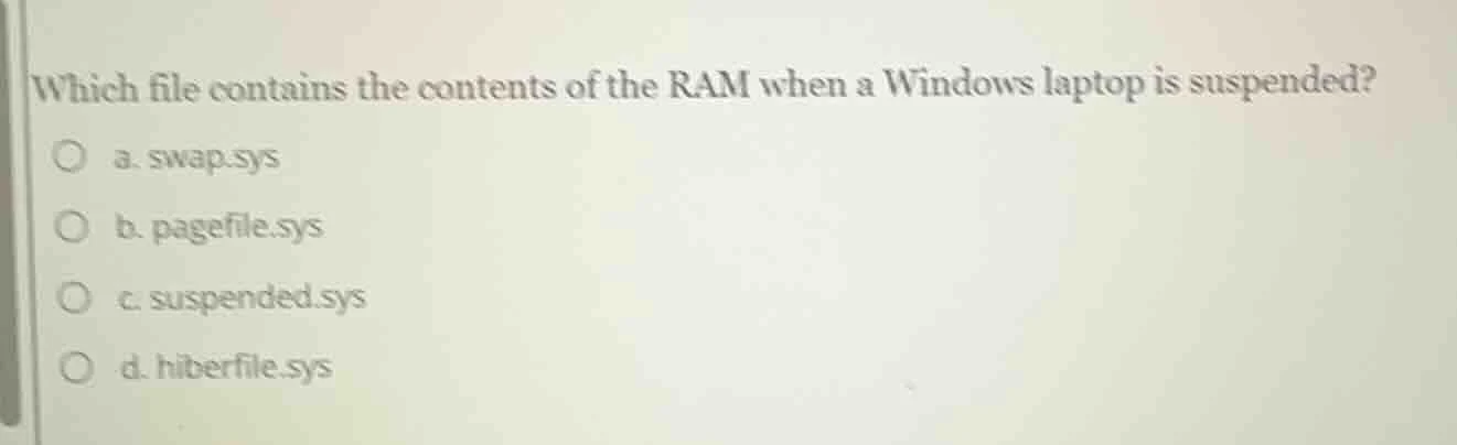 which file contains the contents of the ram when a windows laptop is su…