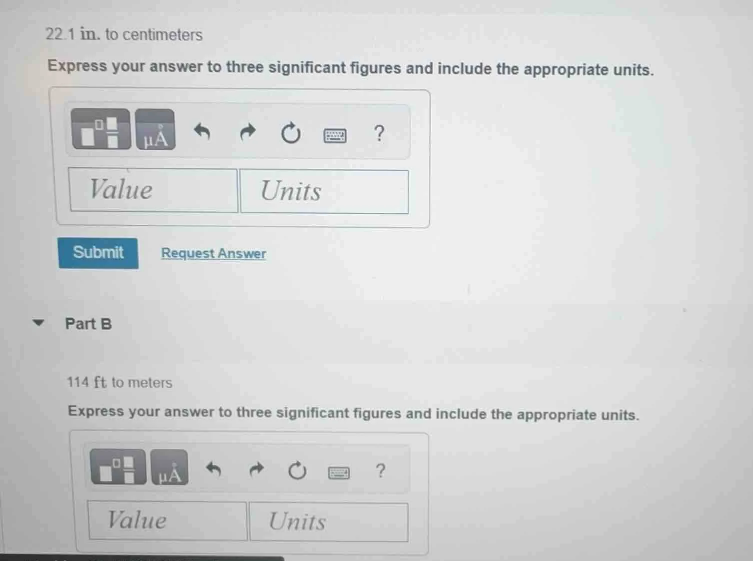 22.1 in. to centimeters express your answer to three significant figure…