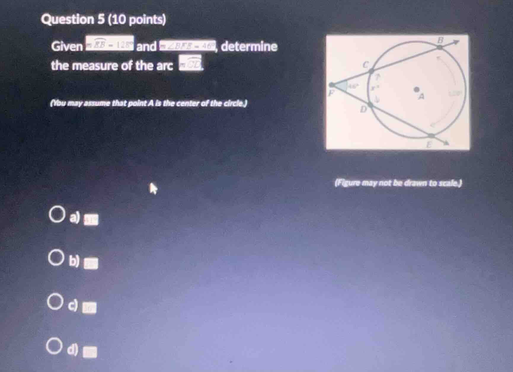 question 5 (10 points) given ( moverarc{be} = 128^circ ) and ( mangle b…