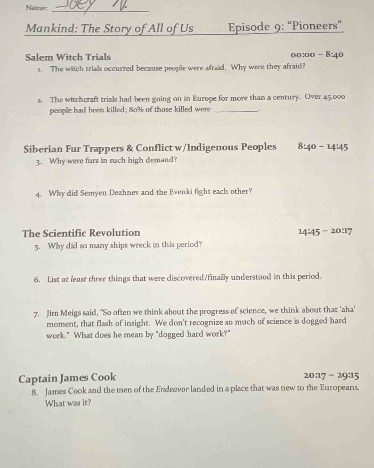 name: joey m. mankind: the story of all of us episode 9: \pioneers\ sal…