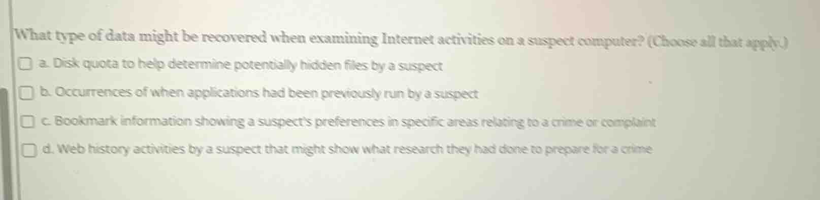 what type of data might be recovered when examining internet activities…