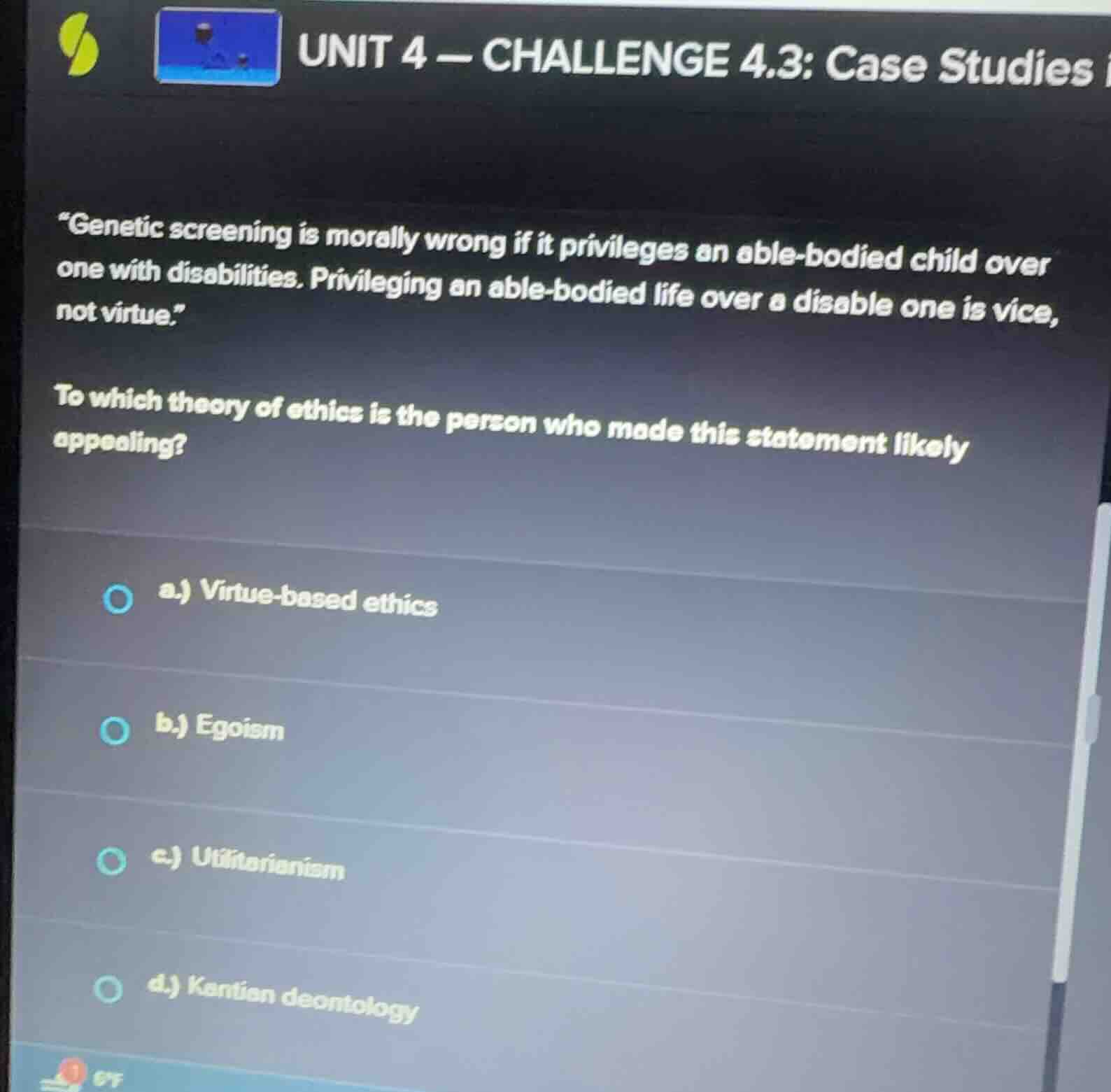 unit 4 — challenge 4.3: case studies \genetic screening is morally wron…