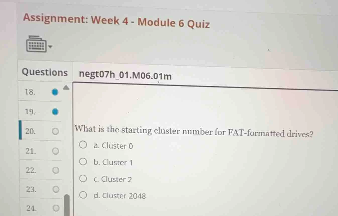 what is the starting cluster number for fat-formatted drives? a. cluste…