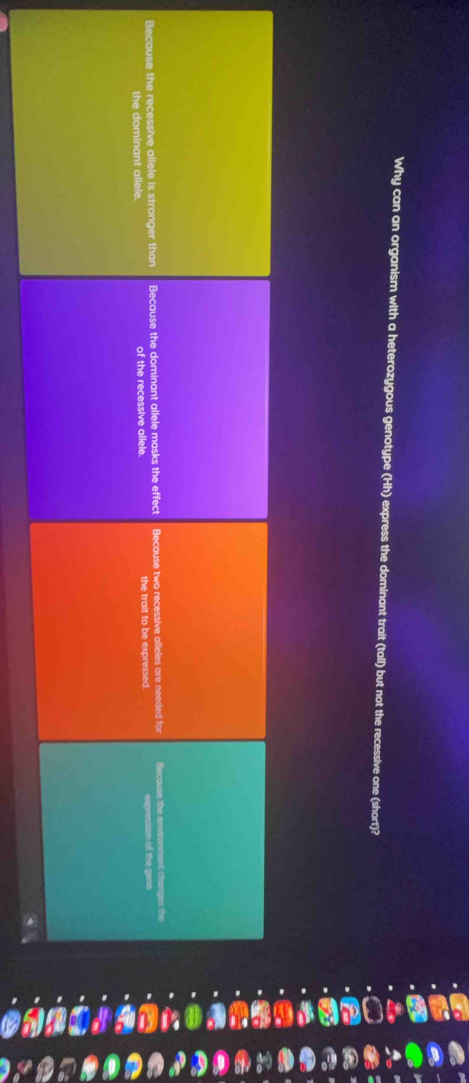why can an organism with a heterozygous genotype (hh) express the domin…
