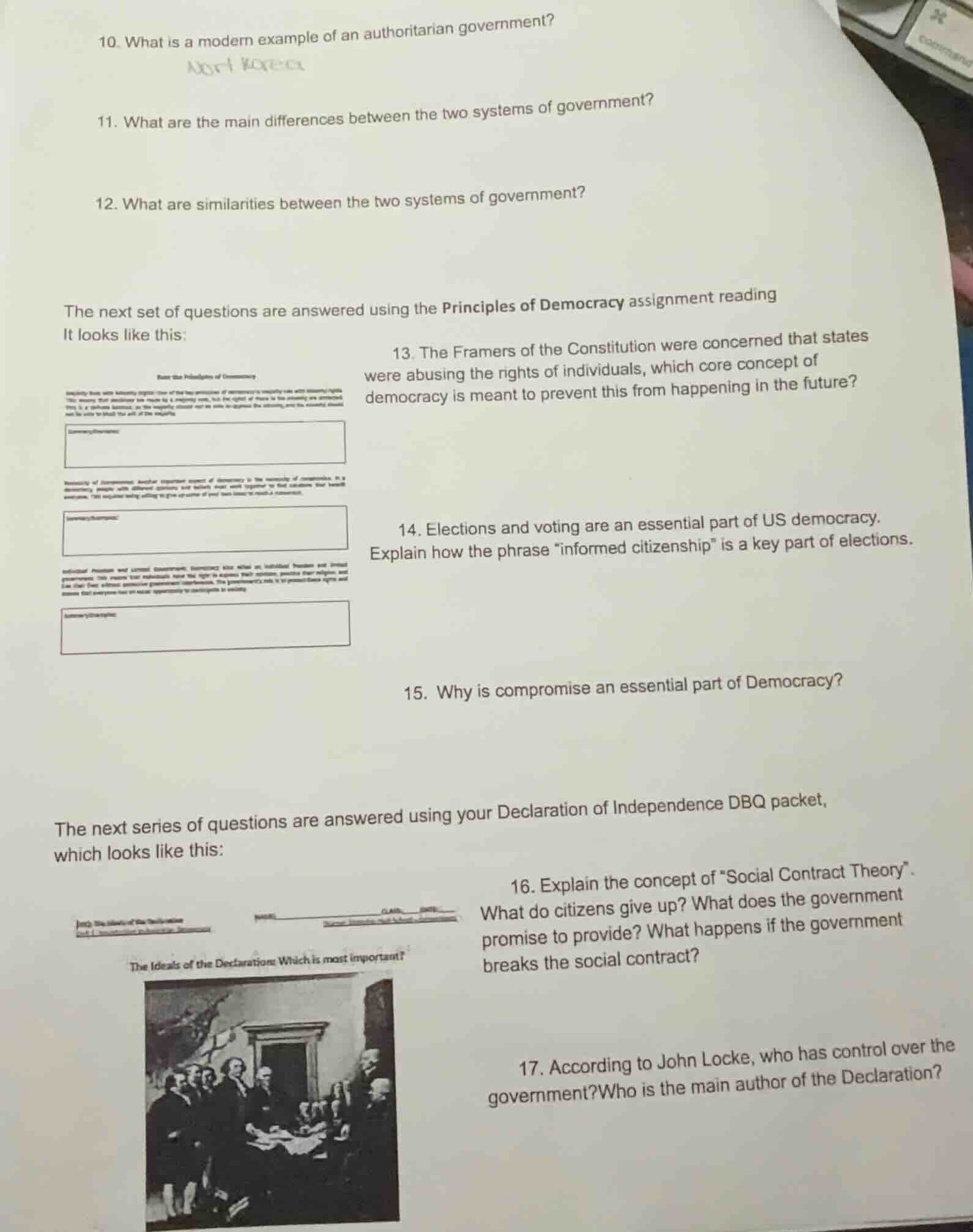10. what is a modern example of an authoritarian government? 11. what a…