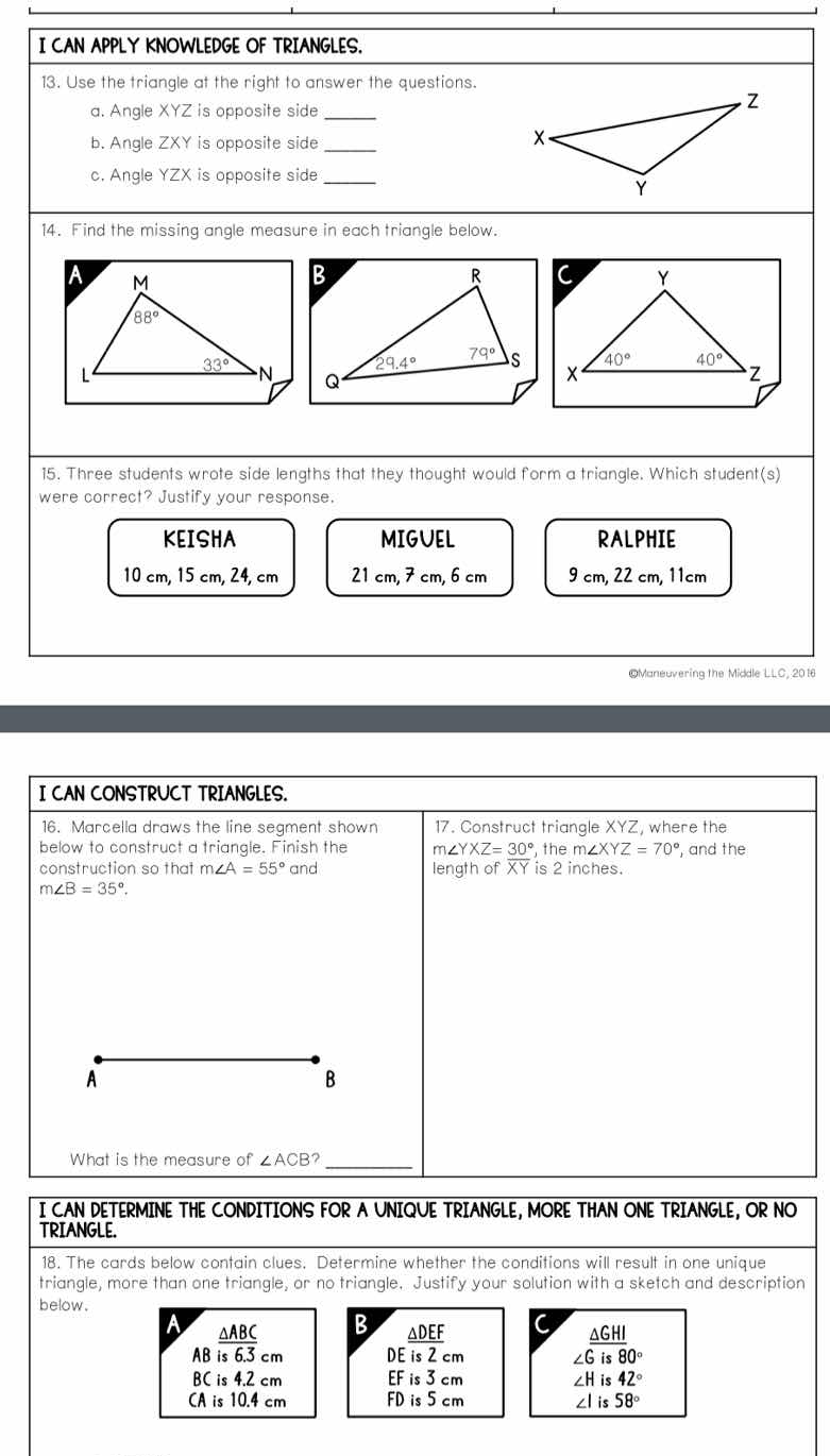 i can apply knowledge of triangles. 13. use the triangle at the right t…