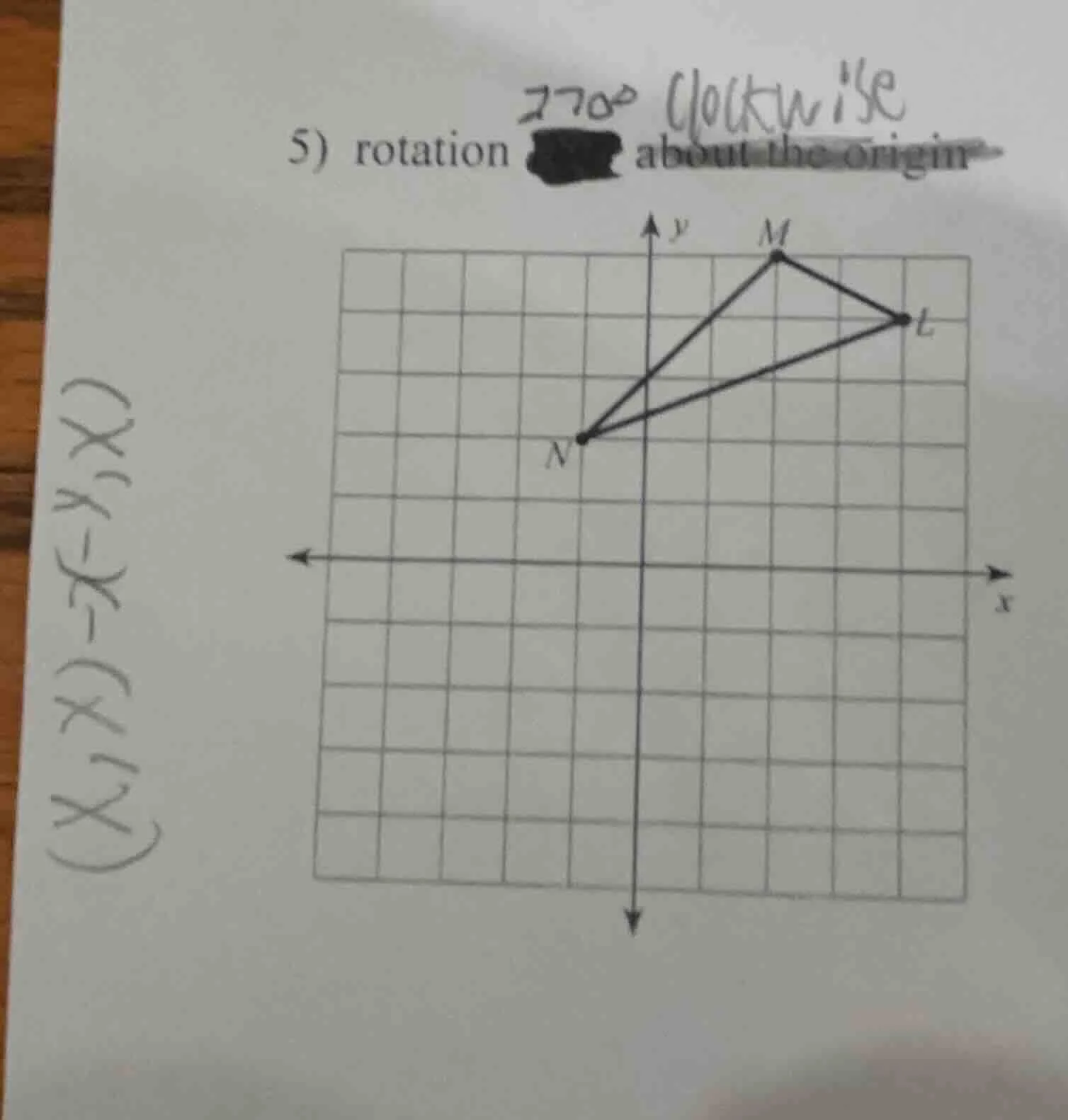 5) rotation 270° clockwise about the origin