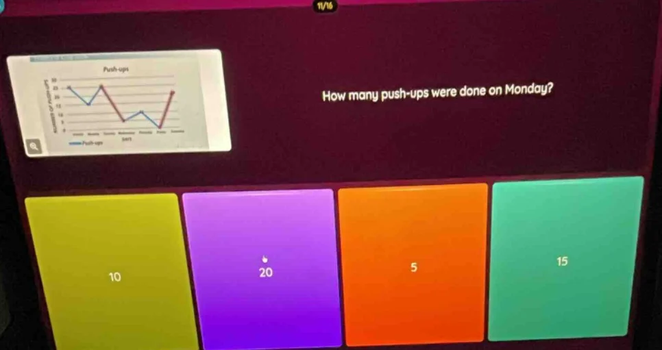 how many push - ups were done on monday? 10 20 5 15