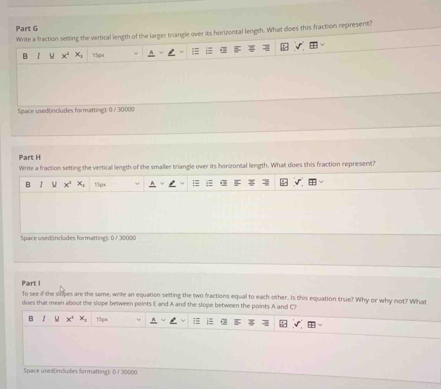 part g write a fraction setting the vertical length of the larger trian…