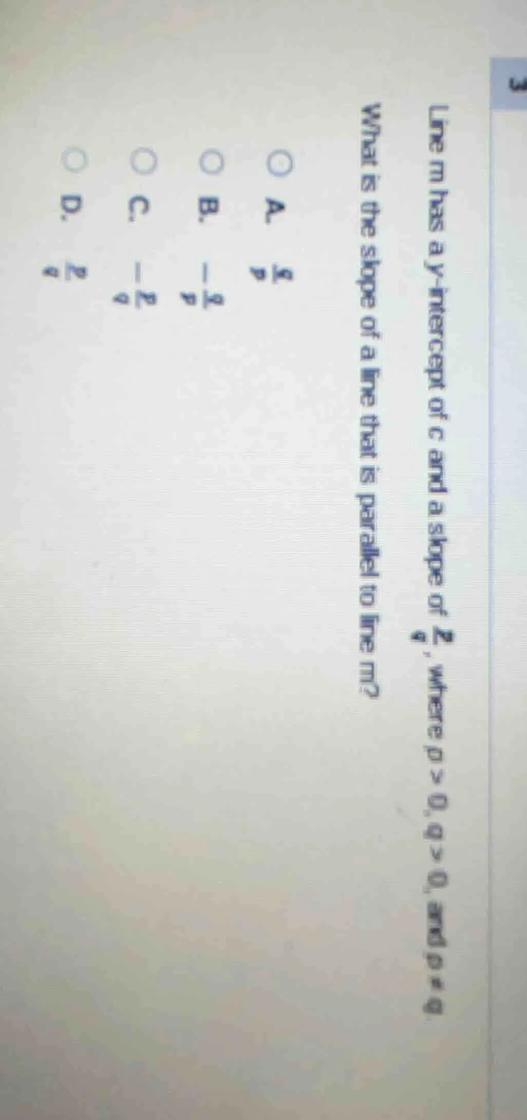 line m has a y - intercept of c and a slope of \\(\\frac{p}{q}\\), wher…