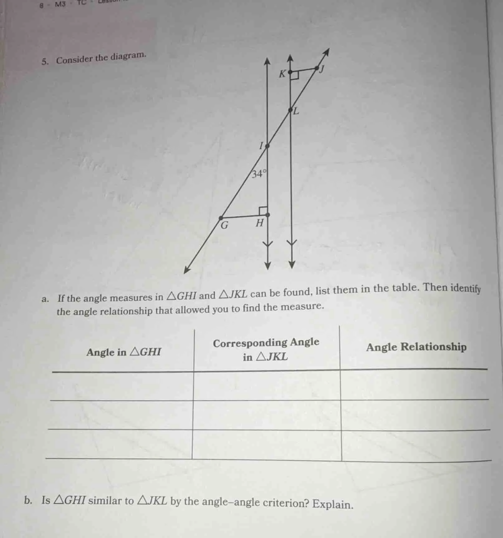 5. consider the diagram. a. if the angle measures in $\\triangle ghi$ a…