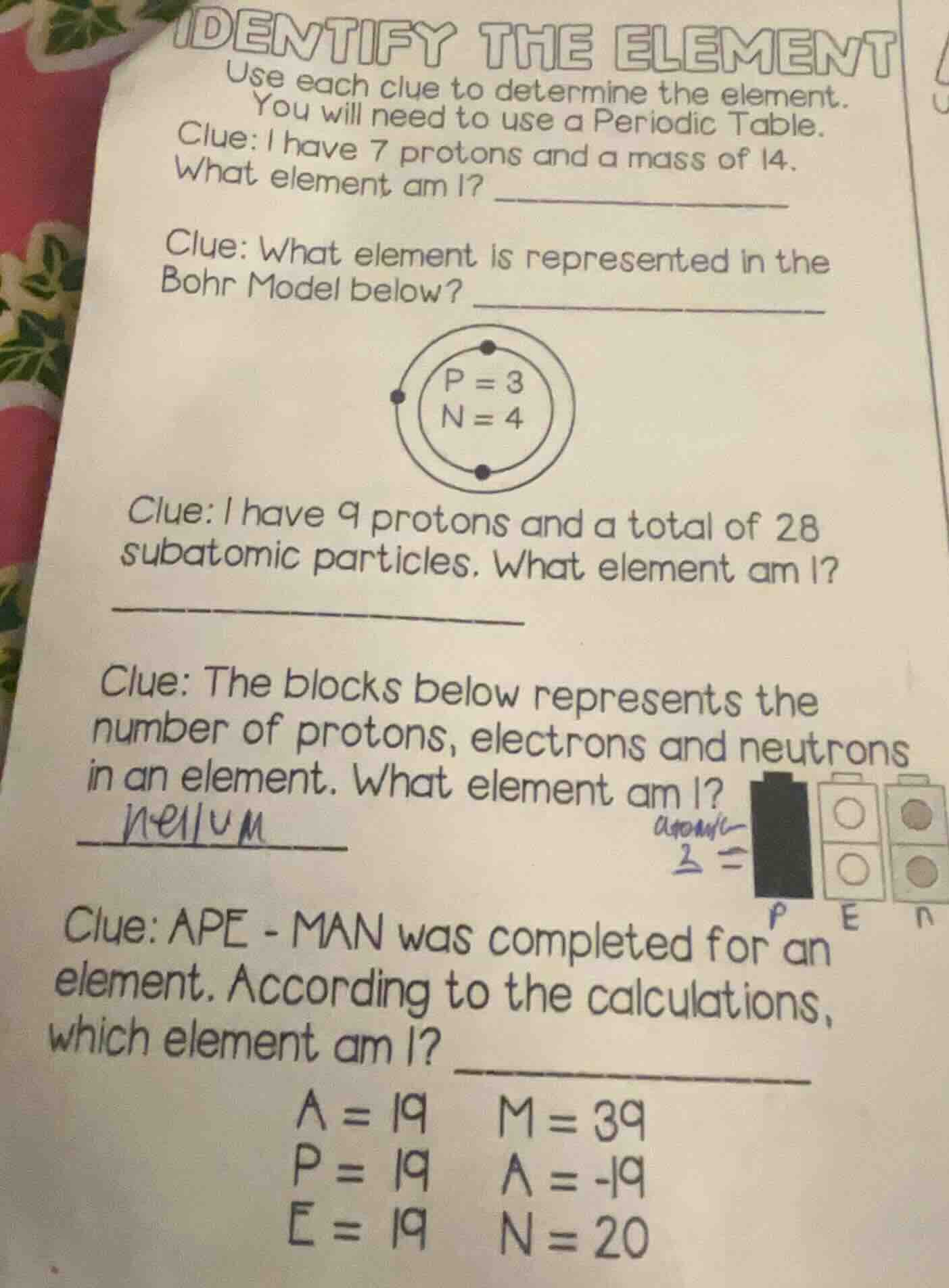 identify the element use each clue to determine the element. you will n…