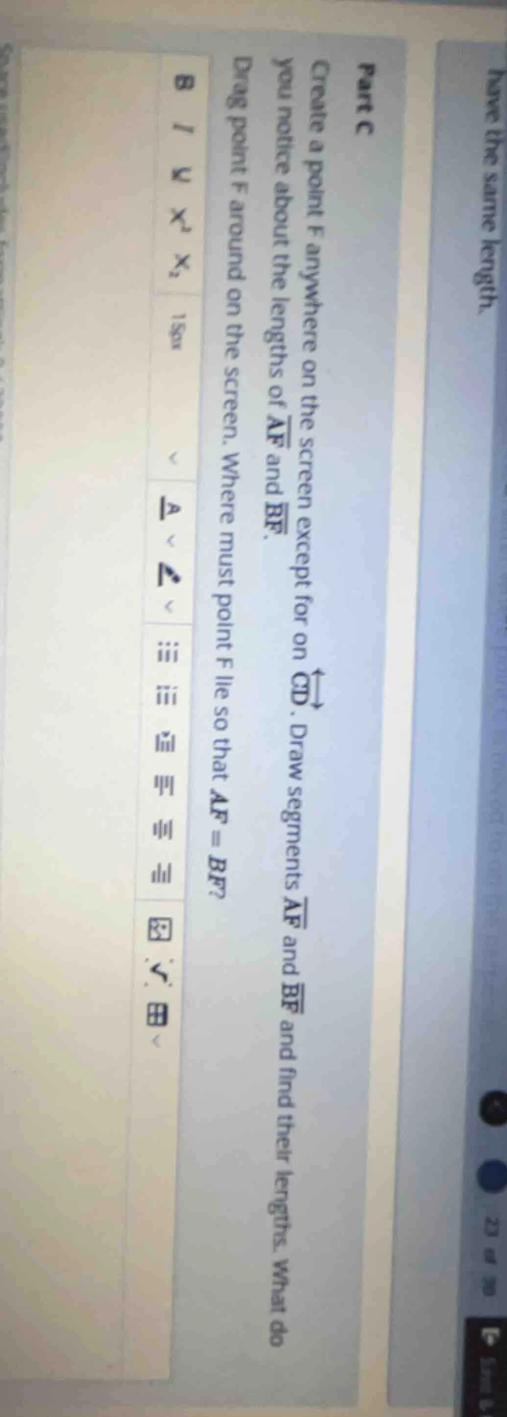 part c create a point f anywhere on the screen except for on \\(\\overl…