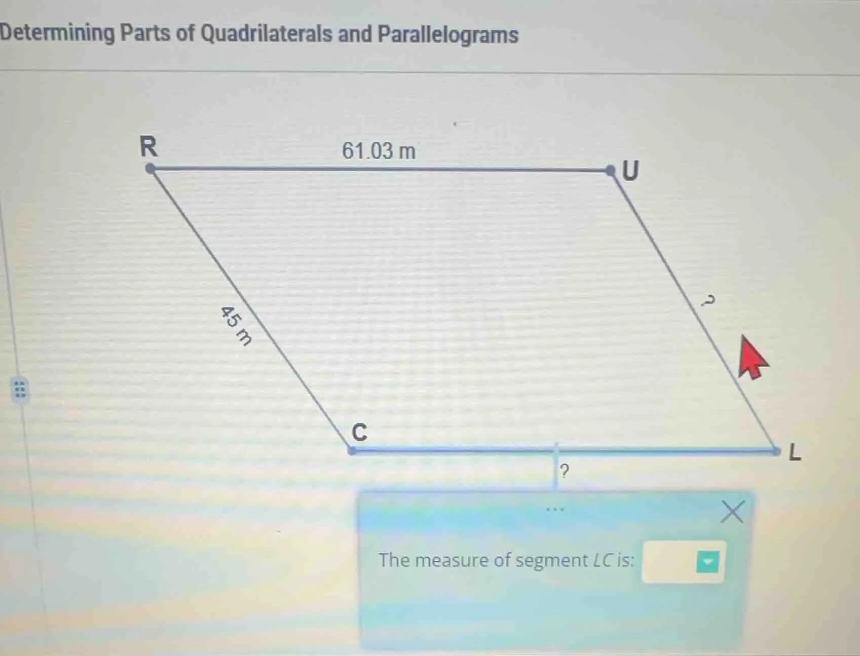 determining parts of quadrilaterals and parallelograms the measure of s…