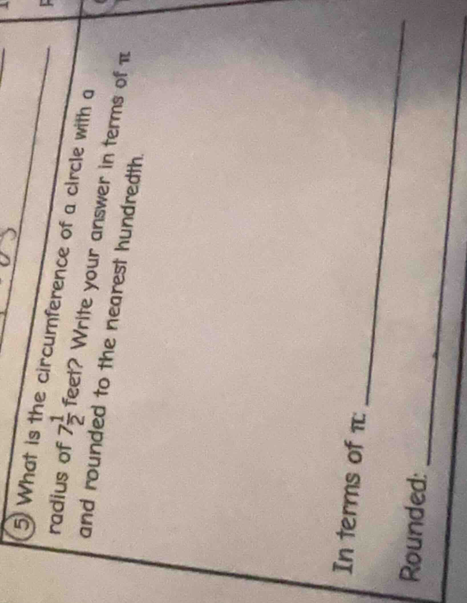 ⑤ what is the circumference of a circle with a radius of 7\\frac{1}{2} …
